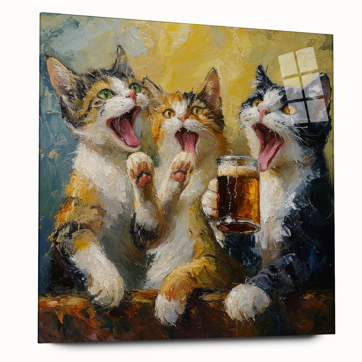 Acrylic wall art design featuring a colorful wild cat illustration in profile view, showcasing vibrant hues and intricate details, perfect for animal lovers' decor.