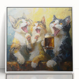 Framed acrylic wall art featuring a whimsical cat design, presented in a sleek white frame, showcasing vibrant colors and intricate details, perfect for animal lovers.