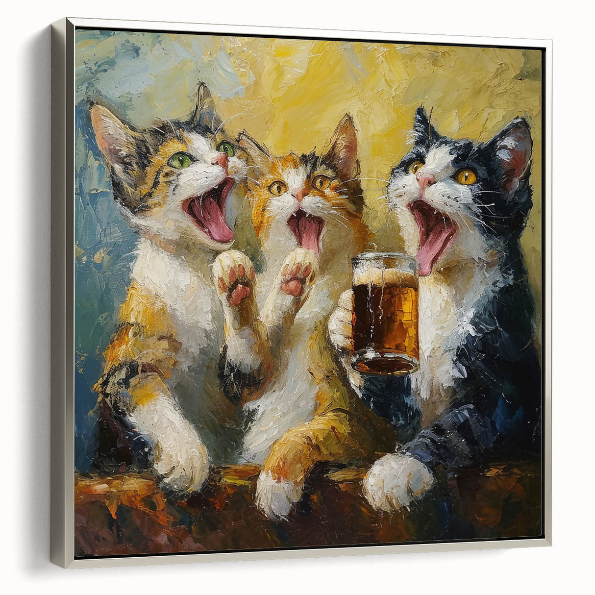Framed wall art featuring a silver side view of a wild cat design, showcasing intricate details and vibrant colors, perfect for animal lovers and home decor.