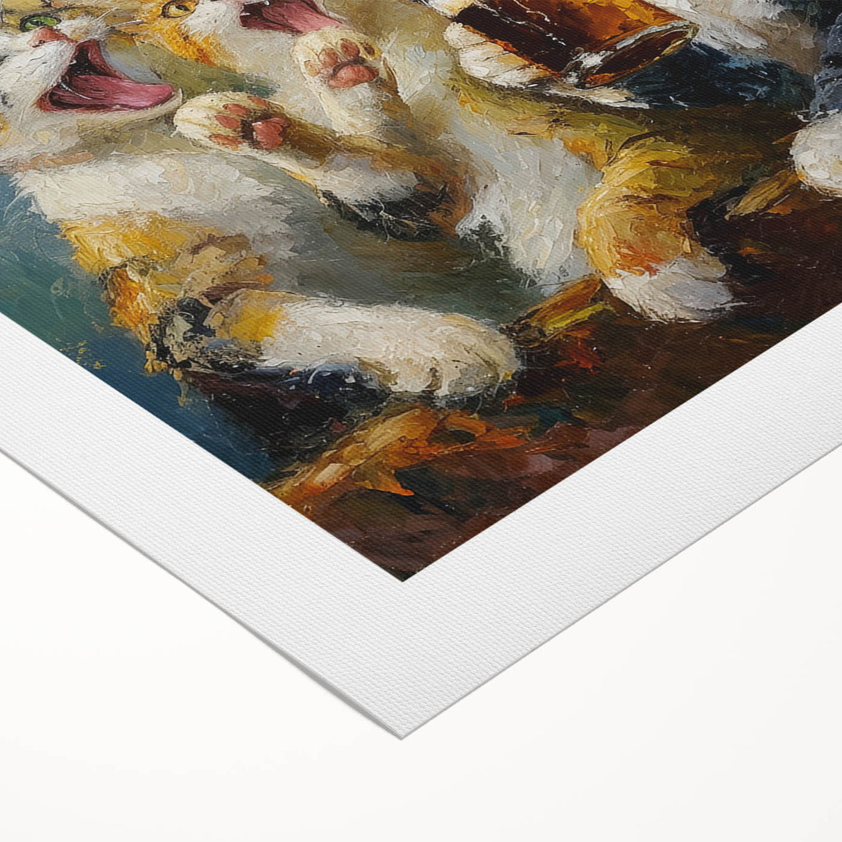 Vibrant rolled canvas featuring a whimsical cat design from the "Animals A Wild Life" collection, showcasing detailed artwork with bold colors, ideal for animal lovers' home decor.