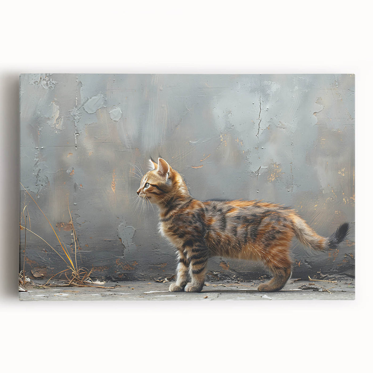Stretched canvas wall art showcasing a vibrant cat design, featuring intricate details and vivid colors, perfect for animal lovers and modern decor enthusiasts.