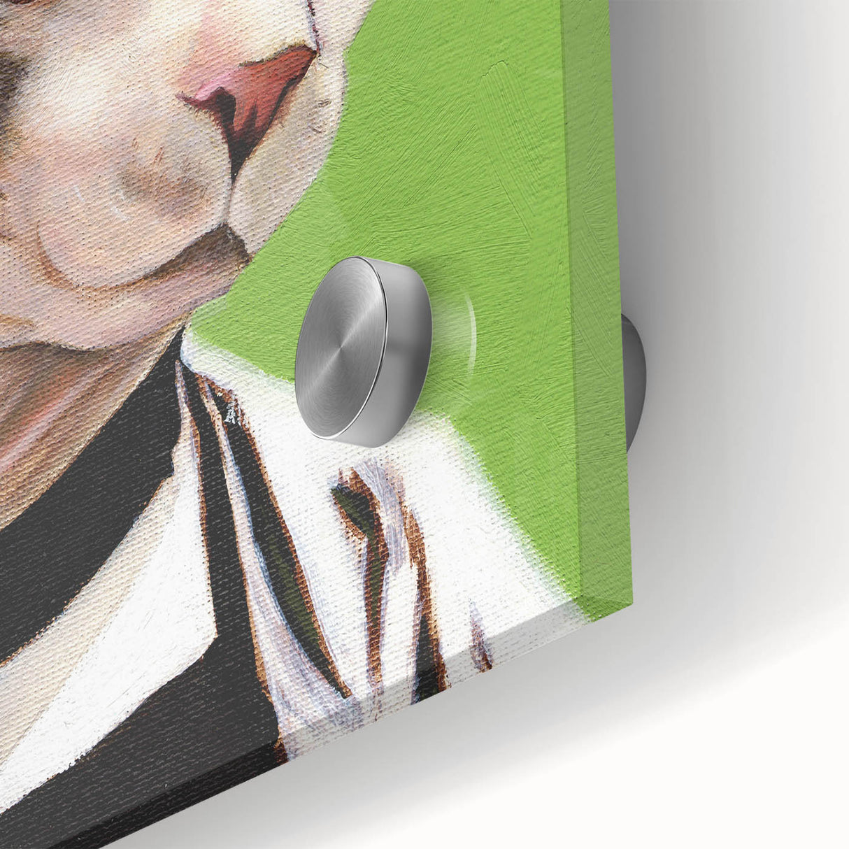 Close-up of a vibrant acrylic wall art piece showcasing a wild cat design, featuring rich colors and intricate details, ideal for animal lovers and home decor enthusiasts.