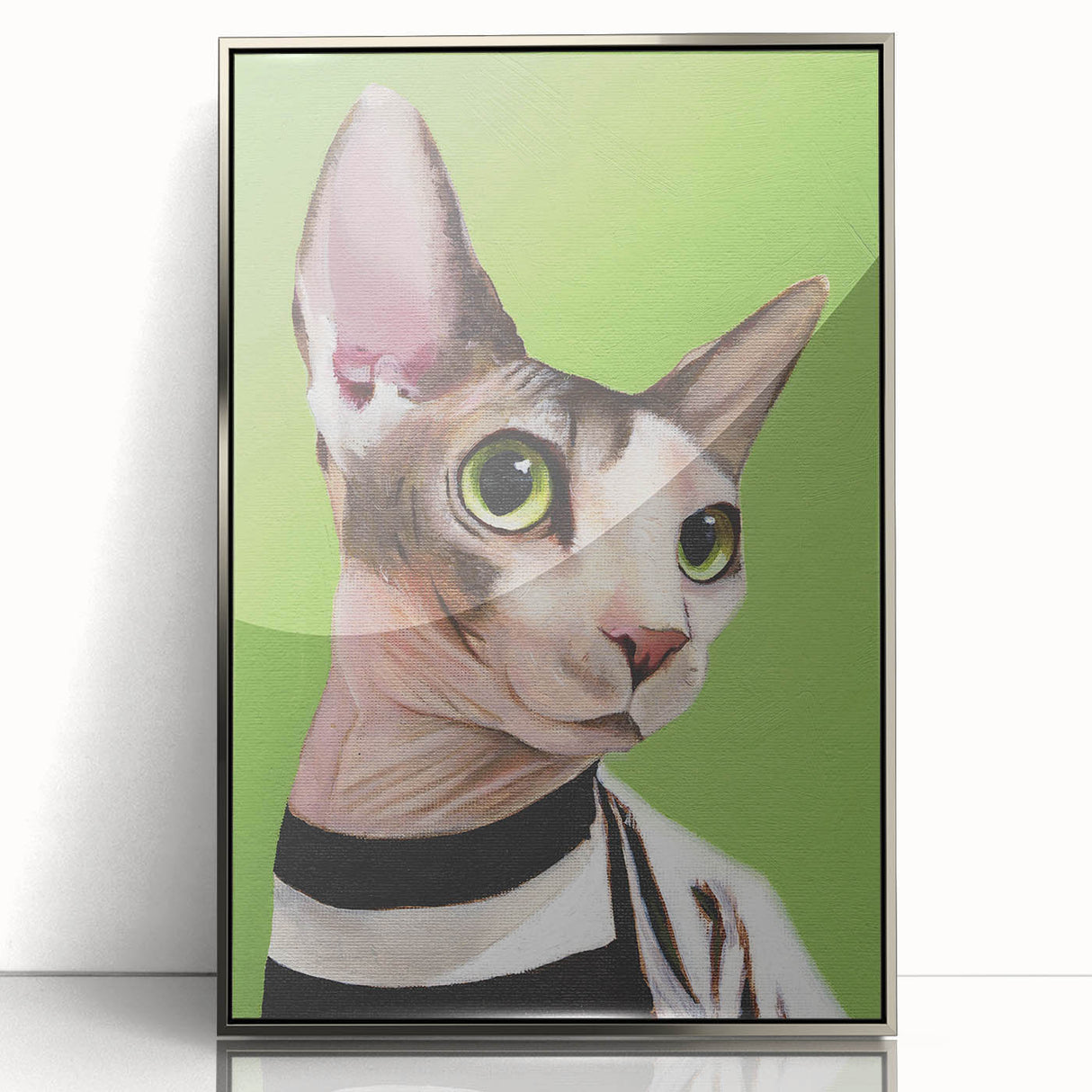 Framed wall art collection featuring a sleek silver finish and vibrant cat-inspired wildlife designs, perfect for animal lovers and modern home decor.
