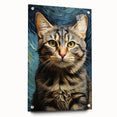 Acrylic glass wall art featuring a side view of a colorful wild cat design, elegantly displayed with pins, perfect for animal lovers and modern decor enthusiasts.