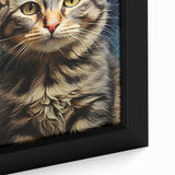 Close-up of a framed canvas featuring a striking wild cat design, showcasing vibrant colors and intricate details, perfect for animal lovers and home decor enthusiasts.