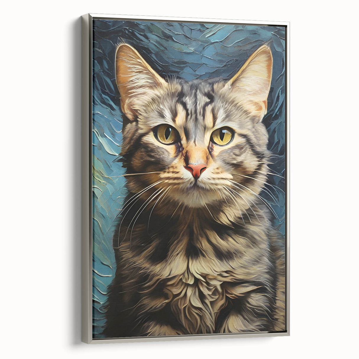 Framed wall art showcasing a sleek silver side view of a wild cat design, perfect for animal lovers and modern decor, enhancing any interior space with elegance.