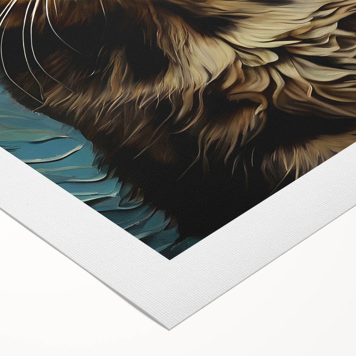 Rolled canvas artwork showcasing a vibrant cat design, featuring intricate details and colors, ideal for adding a wild life theme to home decor. Perfect for animal lovers.