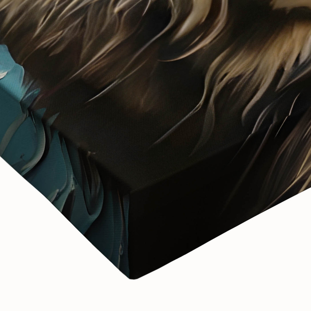 Close-up of a vibrant stretched canvas showcasing a wild cat design, featuring intricate details and bold colors, perfect for animal lovers and modern decor.