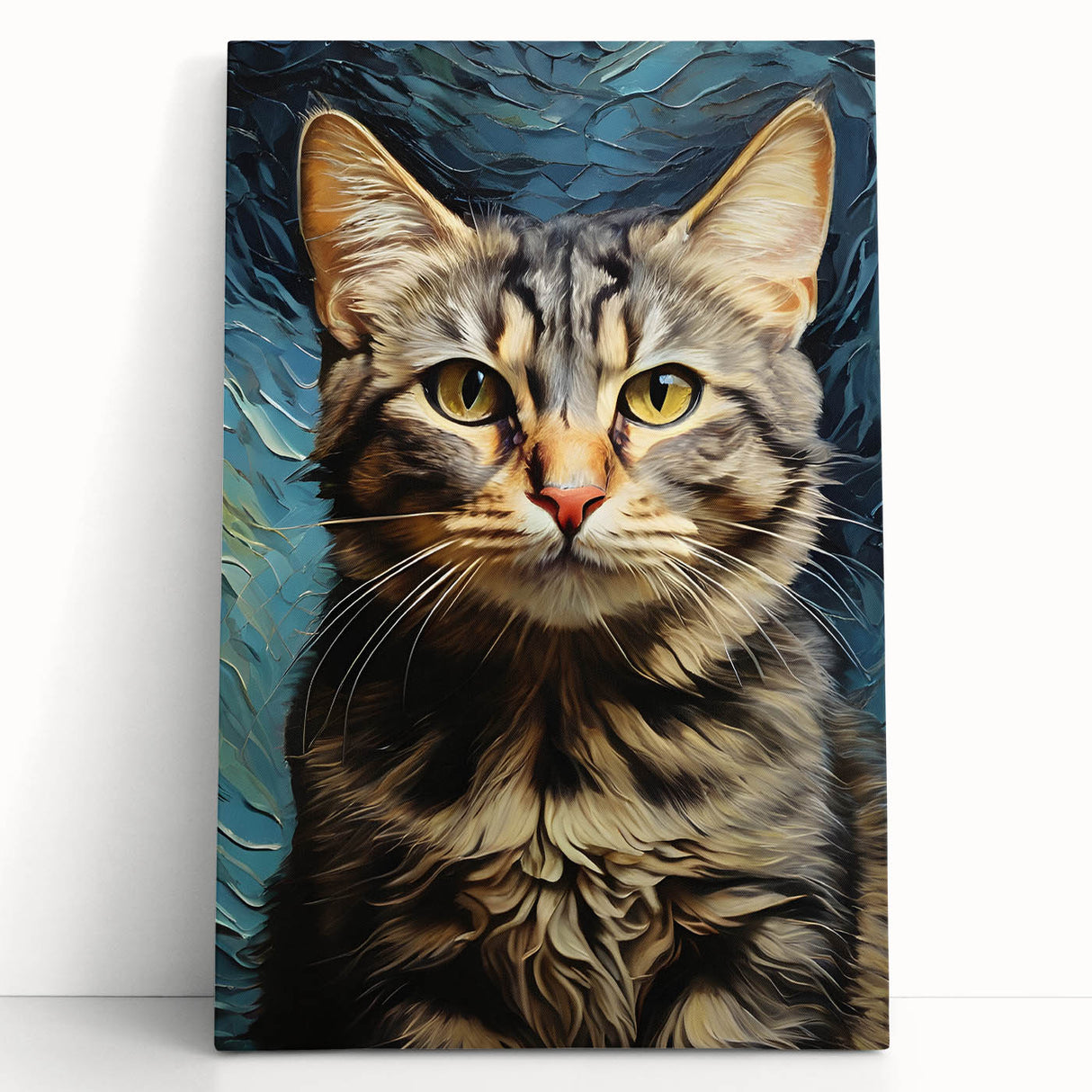 Stretched canvas wall art featuring a vibrant wild cat design, showcasing intricate details and bold colors, perfect for animal lovers and home decor enthusiasts.