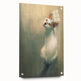 Acrylic glass wall art featuring a side view of a whimsical cat design, showcasing vibrant colors and intricate details, perfect for animal lovers and home decor enthusiasts.