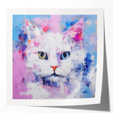 Colorful cat-themed wall art collection featuring various playful and artistic feline designs. High-quality glossy finish enhances vibrant colors, ideal for home decor.