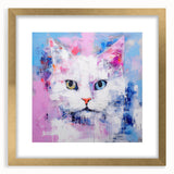 Framed wall art featuring a stylish cat design in a gold frame, showcasing intricate details and a matte finish, perfect for animal lovers and home decor enthusiasts.