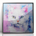 Framed black acrylic wall art featuring a whimsical cat design, perfect for animal lovers. The artwork showcases vibrant colors and intricate details, adding a playful touch to any modern home decor.