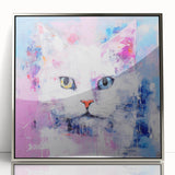 Framed wall art featuring a striking cat design from the "Animals A Wild Life" collection, showcasing intricate details on a silver background, ideal for animal lovers.