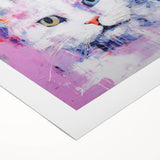 Canvas wall art showcasing a vibrant, stylized cat design inspired by wildlife, rolled and packaged securely for delivery, perfect for modern decor.