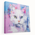 Stretched canvas wall art showcasing a vibrant cat design with intricate details, perfect for animal lovers, displayed in a side view. Ideal for home decor.