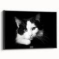 Framed wall art featuring a wild cat design on canvas, showcasing vibrant colors and intricate details, set against a sleek black frame for a modern touch.