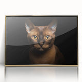 Framed acrylic wall art featuring a striking cat design in gold hues, showcasing a wild animal theme. Perfect for adding a bold statement to any room decor.