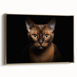 Framed canvas wall art showcasing a whimsical cat design in gold hues, perfect for animal lovers and modern home decor, displayed from the side view.