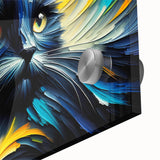 Close-up of a vibrant acrylic wall art piece showcasing a wild cat design, featuring intricate details and bold colors, perfect for animal lovers and home decor enthusiasts.
