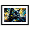 Framed wall art collection featuring a sleek black frame and mat, showcasing a captivating cat design. Ideal for animal lovers and home decor enthusiasts.