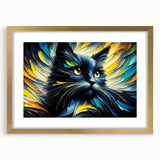 Framed wall art featuring a stylized cat design from the 'Animals a Wild Life' collection, with a gold frame and matting, perfect for enhancing home decor.