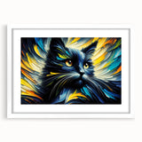 Framed wall art featuring a stylized cat design from the "Animals A Wild Life" collection, with a white mat and sleek frame, perfect for modern decor.