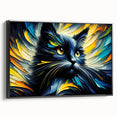 Framed canvas wall art featuring a sleek black cat design, showcasing intricate details and vibrant colors, ideal for animal lovers and modern decor enthusiasts.