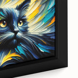 Close-up of a framed canvas featuring a vibrant wild cat design, showcasing intricate details and bold colors, ideal for animal art enthusiasts and home decor.