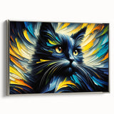 Framed wall art featuring a sleek silver border, showcasing a vibrant wildlife cat design on canvas. Perfect for adding a modern touch to home decor.