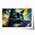 Colorful wall art print showcasing a whimsical cat design with intricate patterns and vibrant colors, perfect for adding charm to any room decor.