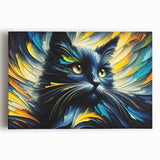 Colorful wall art featuring a playful cat design on stretched canvas, showcasing vibrant hues and intricate details, perfect for animal lovers and home decor enthusiasts.