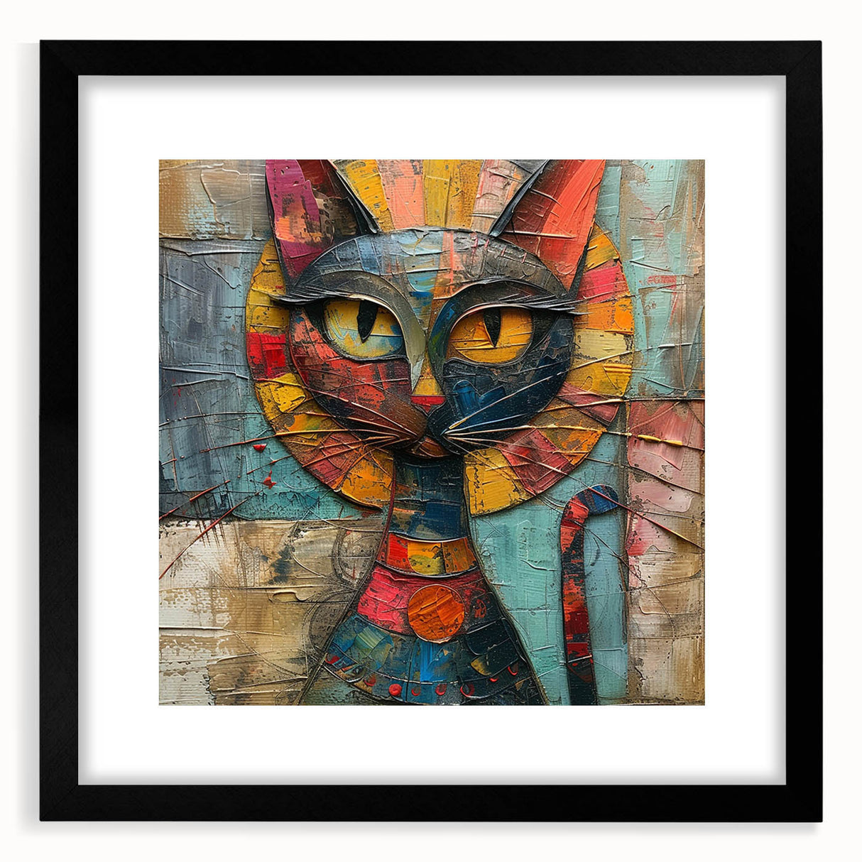Framed wall art featuring a sleek black border showcasing a wild cat design, expertly matted for a polished look, ideal for nature-themed decor.
