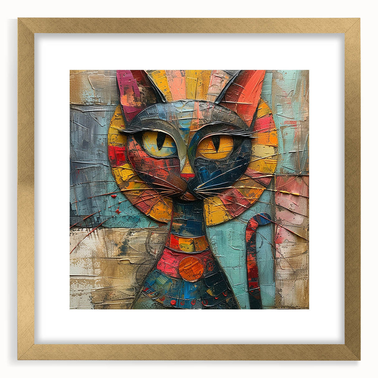 Framed wall art featuring a whimsical cat design from the "Wild Life" collection, with a gold mat and frame, perfect for animal lovers' home decor.