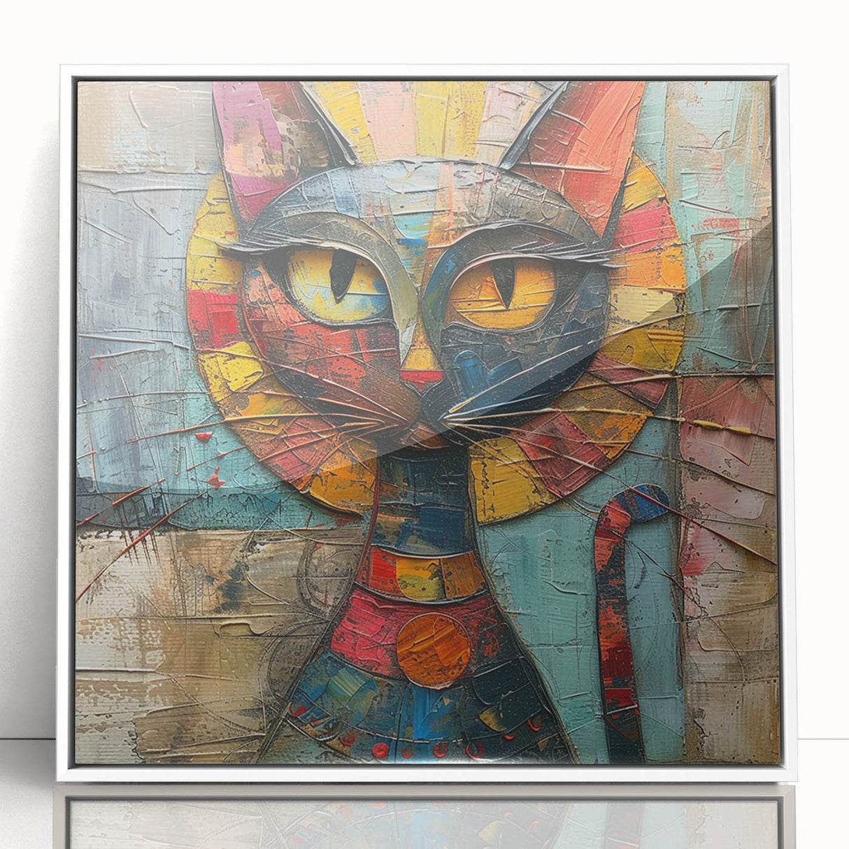 Framed wall art featuring a stylish cat design in a wild life theme, showcasing vibrant colors and intricate details, ideal for animal lovers’ home decor.