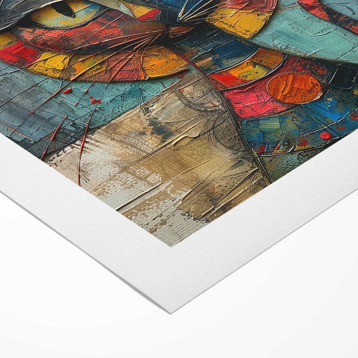 Rolled canvas artwork showcasing a vibrant cat design, part of the Animals a Wild Life collection, featuring intricate details and bold colors, ideal for home decor.