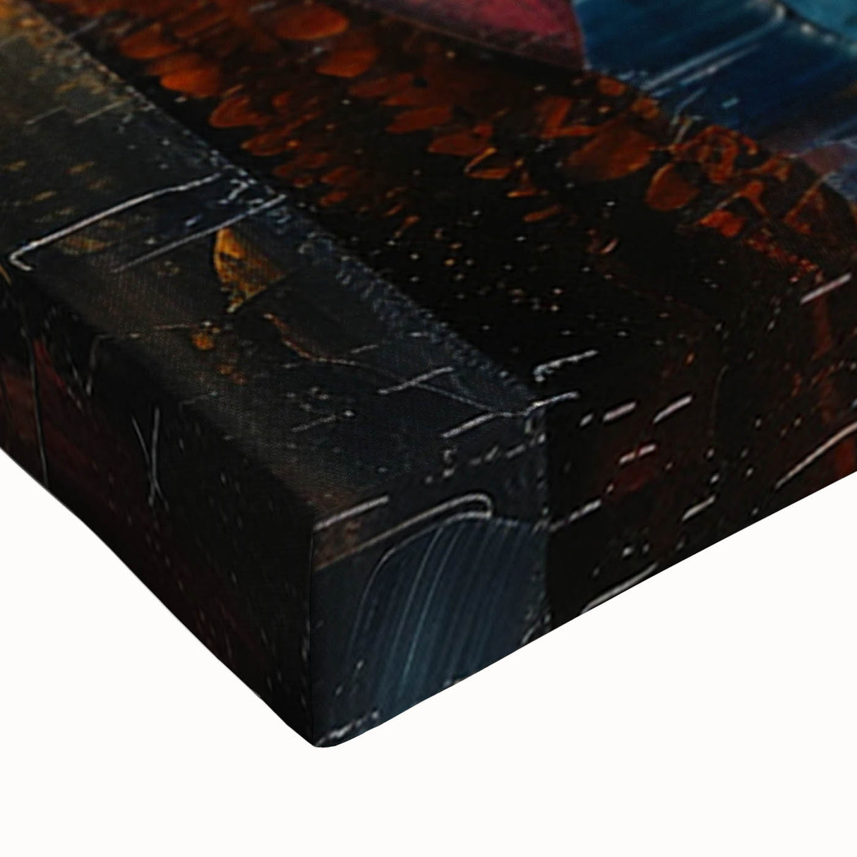 Close-up of a vibrant stretched canvas featuring a wild cat design, showcasing intricate details and bold colors, perfect for animal lovers and home decor enthusiasts.
