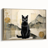 Framed wall art featuring a stylish gold-accented cat design in a contemporary style, ideal for animal lovers and modern decor enthusiasts. Perfect for adding elegance to any room.