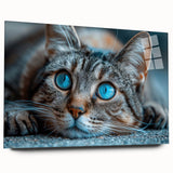 Vibrant acrylic glass wall art showcasing a wild cat design, elegantly displayed from the side, perfect for animal lovers and modern decor enthusiasts.
