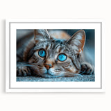 Framed wall art collection showcasing a wild cat design with a white mat, perfect for animal lovers and home decor enthusiasts. Ideal for adding a touch of nature to any space.