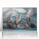 Framed wall art collection featuring vibrant cat designs on a white background, showcasing playful and colorful animal illustrations perfect for home decor.