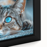 Close-up of a framed canvas wall art featuring a wild cat design, showcasing vibrant colors and intricate details, perfect for animal lovers' home decor.