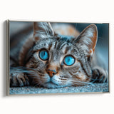 Framed canvas wall art featuring a stylized wild cat design, displayed in a silver frame, showcasing vibrant colors and intricate details, perfect for animal lovers.