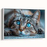 Framed wall art featuring a whimsical cat design with vibrant colors, set against a white background, perfect for animal lovers and home decor enthusiasts.