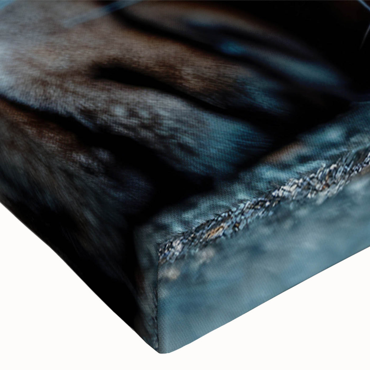 Close-up of a stretched canvas featuring a vibrant wild cat design, showcasing intricate details and bold colors, perfect for animal lovers and modern decor.