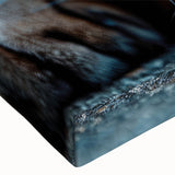Close-up of a stretched canvas featuring a vibrant wild cat design, showcasing intricate details and bold colors, perfect for animal lovers and modern decor.