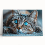 Colorful wall art featuring a playful cat design on stretched canvas, showcasing vibrant hues and detailed textures, perfect for animal lovers' home decor.