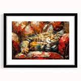 Framed wall art collection featuring a sleek black mat and whimsical cat design, perfect for animal lovers seeking stylish home decor. The piece combines playful imagery with a modern aesthetic, enhancing any room's ambiance.