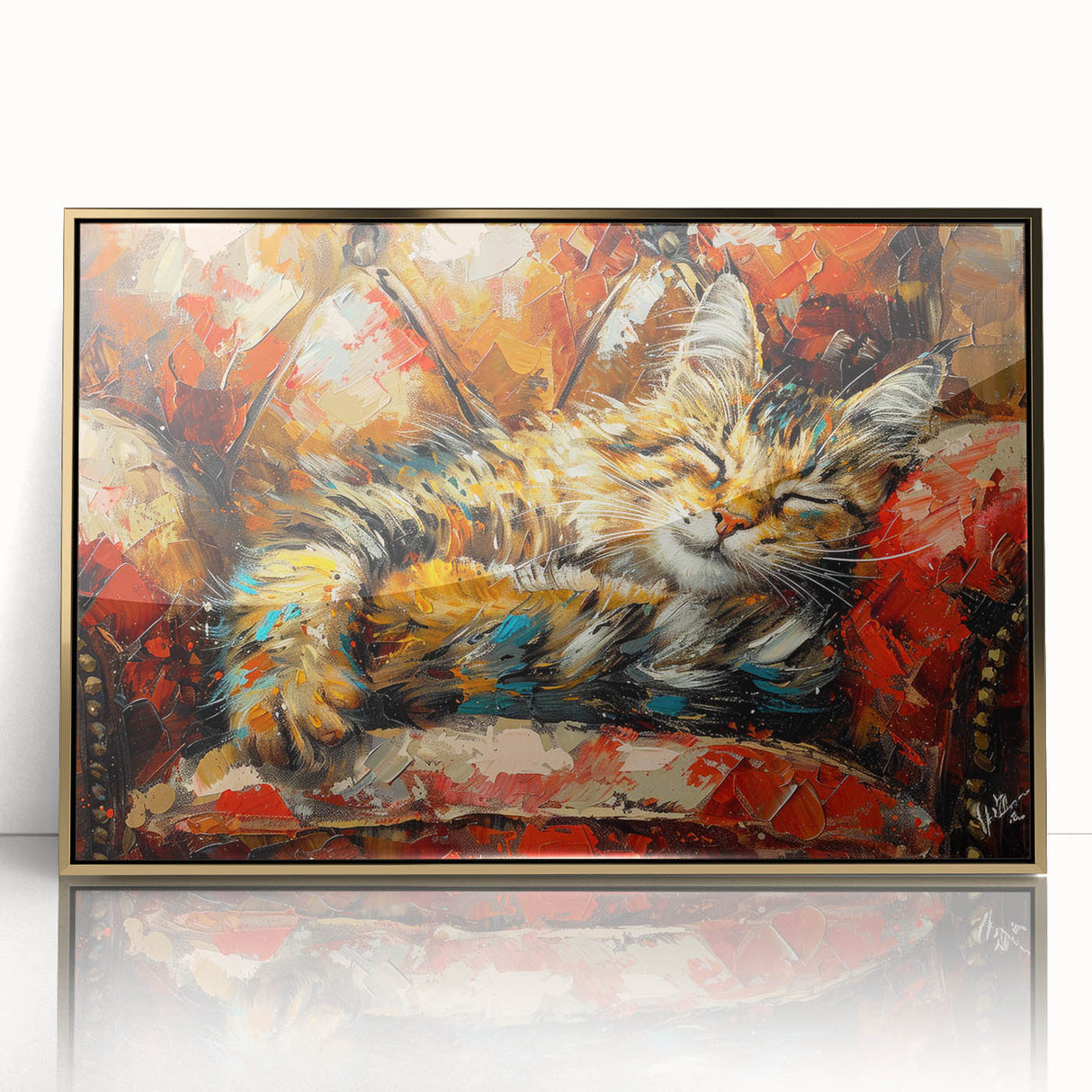 Framed acrylic wall art featuring a stylized wild cat design, showcasing vibrant colors and intricate details, perfect for animal lovers and home décor.
