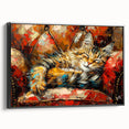 Framed wall art featuring a sleek black cat design, elegantly displayed on a textured canvas, perfect for animal lovers and modern home decor enthusiasts.